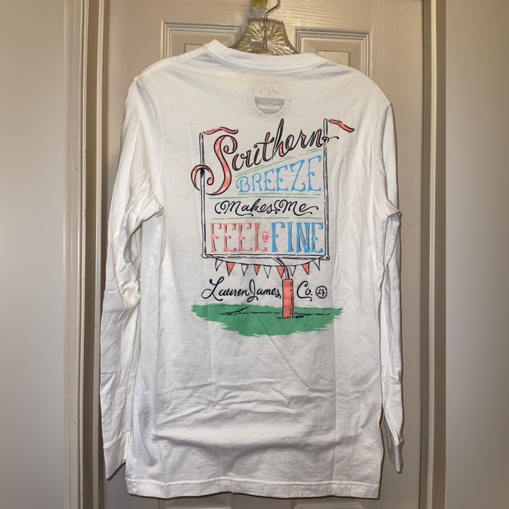 Lauren James White Long Sleeve Graphic Tee. Never Worn.